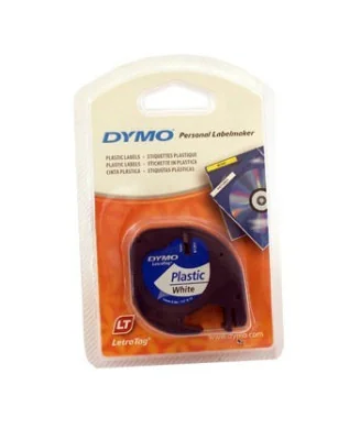 Fita Dymo Plástico Letratag 12mm x 4M 91201 Preto / Branco