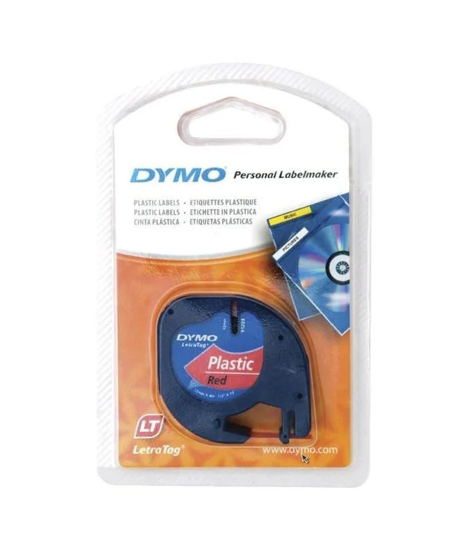 Fita Dymo Plástico Letratag 12mm x 4M 91203 Preto / Vermelho