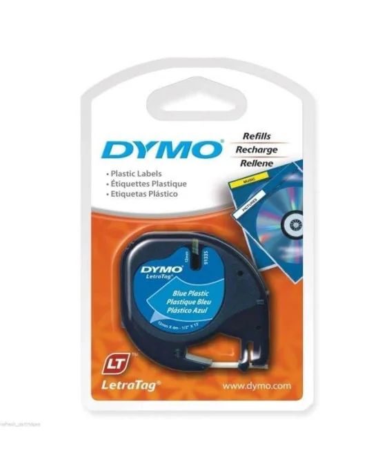 Fita Dymo Plástico Letratag 12mm x 4M 91205 Preto / Azul