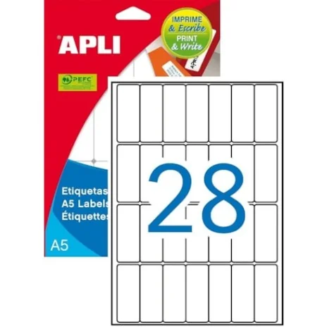 85126001867 - Etiquetas Adesivas Brancas APLI A5 1867 20x50mm 420 Etiq.