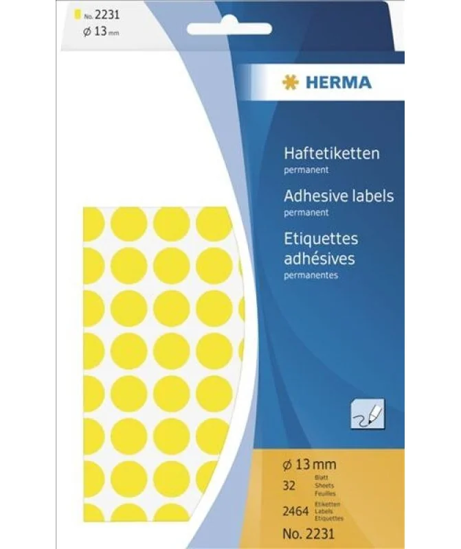 Blister Etiquetas Multiusos Herma 2231 Redondo 13mm Amarelo