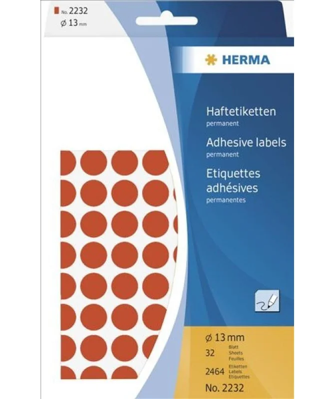 Blister Etiquetas Multiusos Herma 2232 Redondo 13mm Vermelho