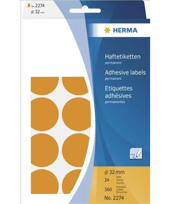 Blister Etiquetas Multiusos Herma 2274 Redondo 32mm Laranja