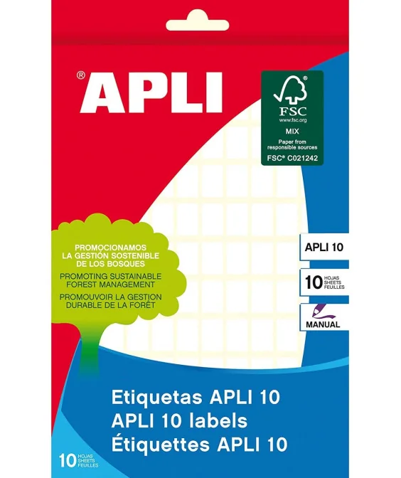 Pack 10Fls. Etiquetas Adesivas Brancas APLI 1632 8x12mm