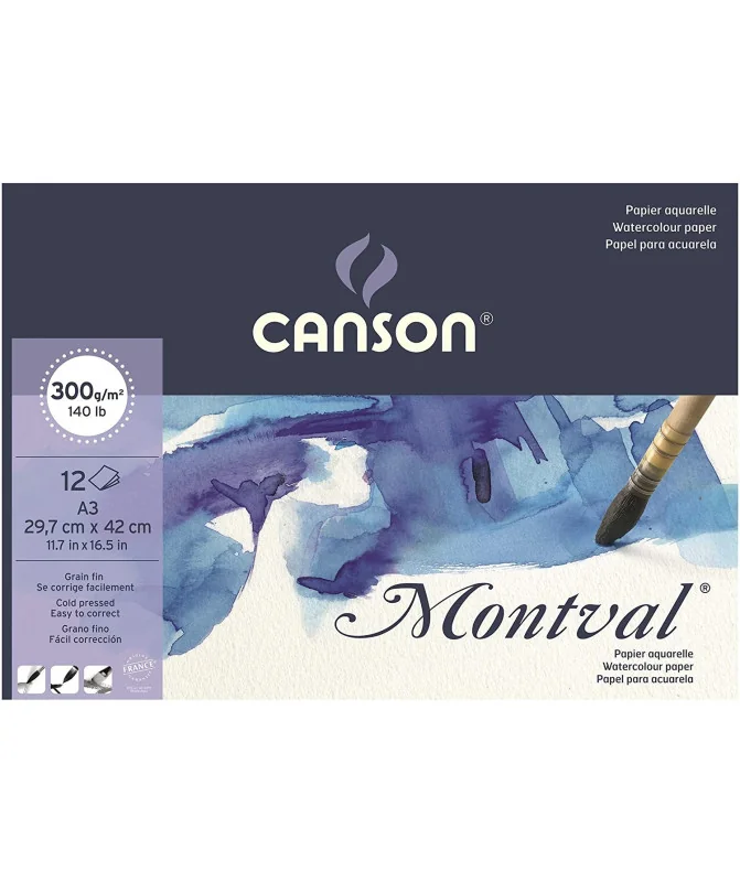 Bloco Papel Aguarela Canson Montval 12Fls. 300g A3 807320