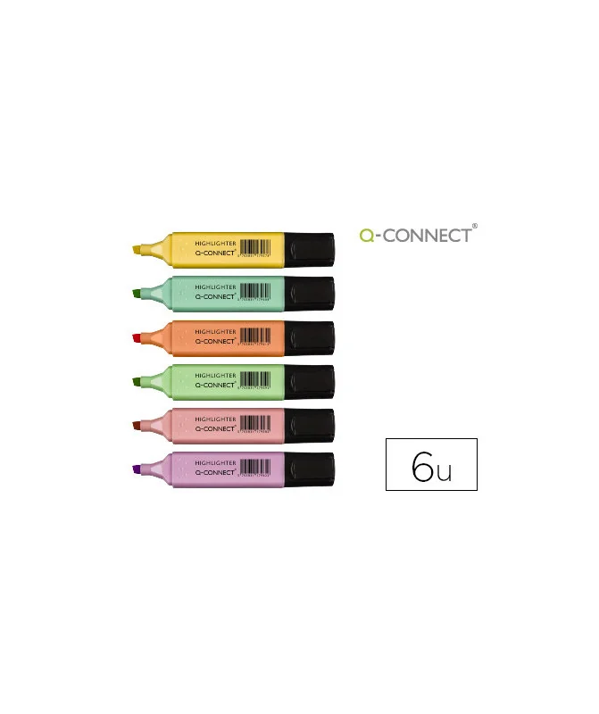 Estojo de 6 Marcadores Fluorescentes Q-Connect Ponta Biselada Cores Pastel Sortidas